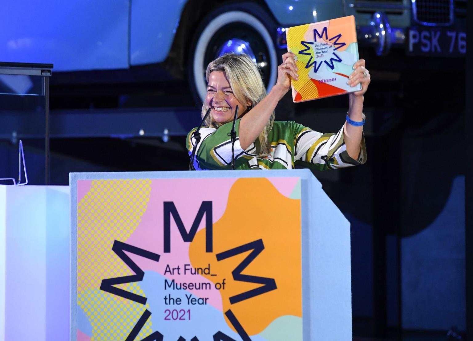 Sally Shaw, director of Firstsite, winner of Art Fund Museum of the Year 2021, at the award ceremony at the Science Museum in London.