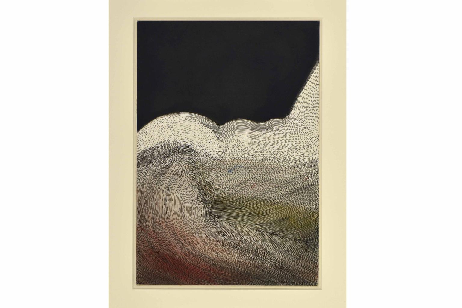 The author and critic Mel Gooding has referred to the drawings of Wilhelmina Barns-Graham as 'one of the most brilliantly distinctive bodies of graphic work in 20th-century British art'. Of all the major 20th-century artists whose work was influenced by D'Arcy Thompson, Barns-Graham is unique in being the only one who actually knew him, having met him as a child in her native St Andrews. Despite this early encounter, it when she moved to St Ives and was introduced to pioneering abstract artists such as Ben Nicholson, Barbara Hepworth and Naum Gabo that she first learned about On Growth & Form and began to be influenced by D'Arcy's work. Like the older St Ives artists, his book helped her to recognise the hidden patterns and structures of nature (however apparently chaotic), which she began to explore in her work – she often referred to “things of a kind in order and disorder'. Her well-known series of mixed-media drawings based on wave formations is a perfect example of this, visualising D'Arcy's idea that changes in physical form were due to forces acting upon it. Gooding writes: “These extraordinary descriptions of sea forms might better be described as meditative abstractions and reflective imaginings. They derive from deeply sensed knowledge of the ways in which energy finds its forms.” This is a powerful example, complex, forceful and (unusually for this series) rich in colour. Presented by the Art Fund and the Esmée Fairbairn Foundation