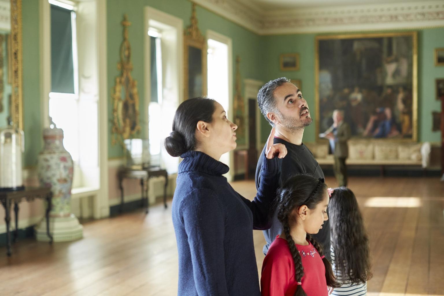 A family visiting Osterley Park and House, London. Osterley is one of the last surviving country estates in London.