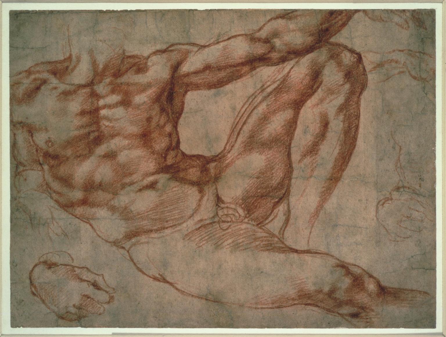 Drawing of the figure of Adam reaching out to God the Father