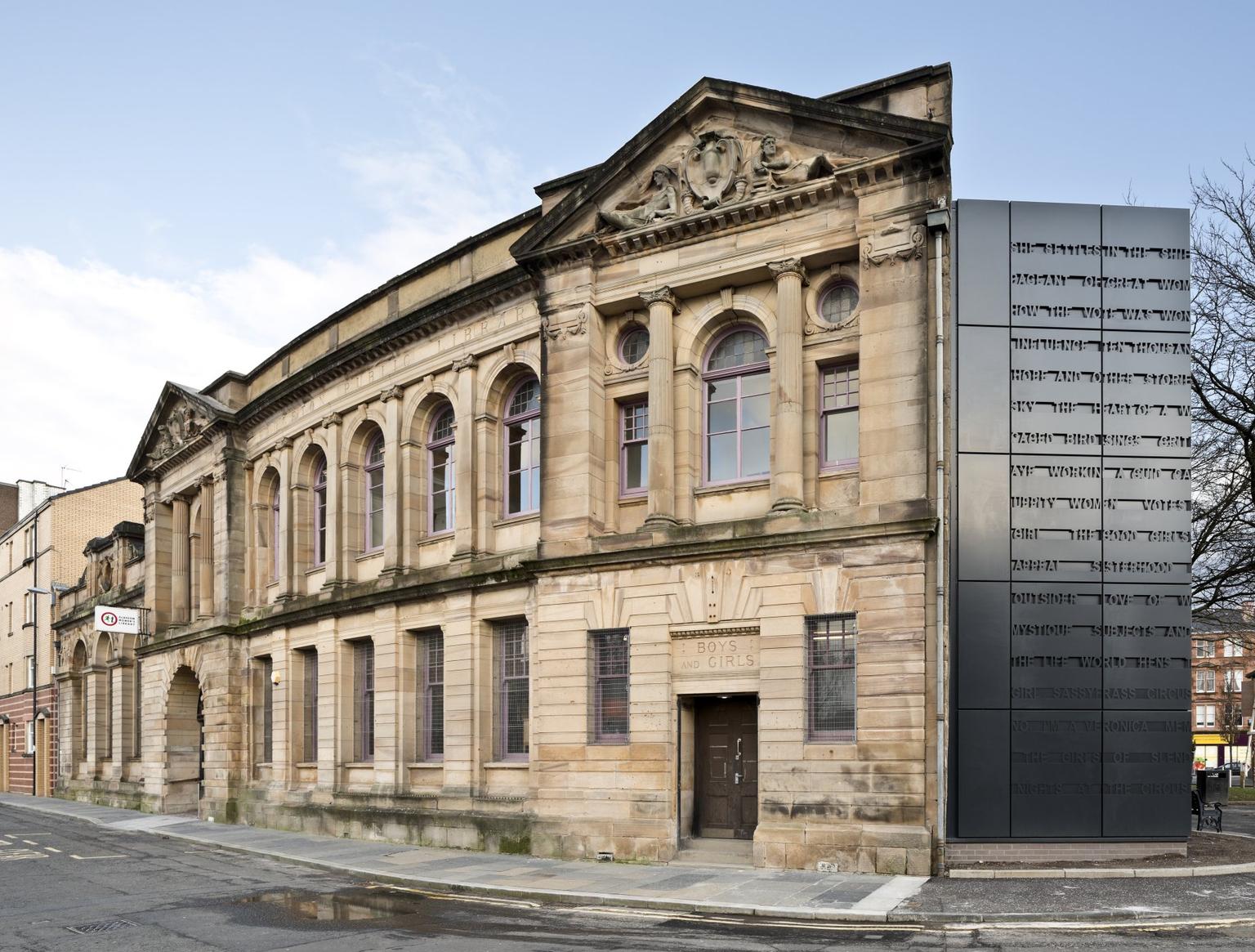 The exterior of a classical library building