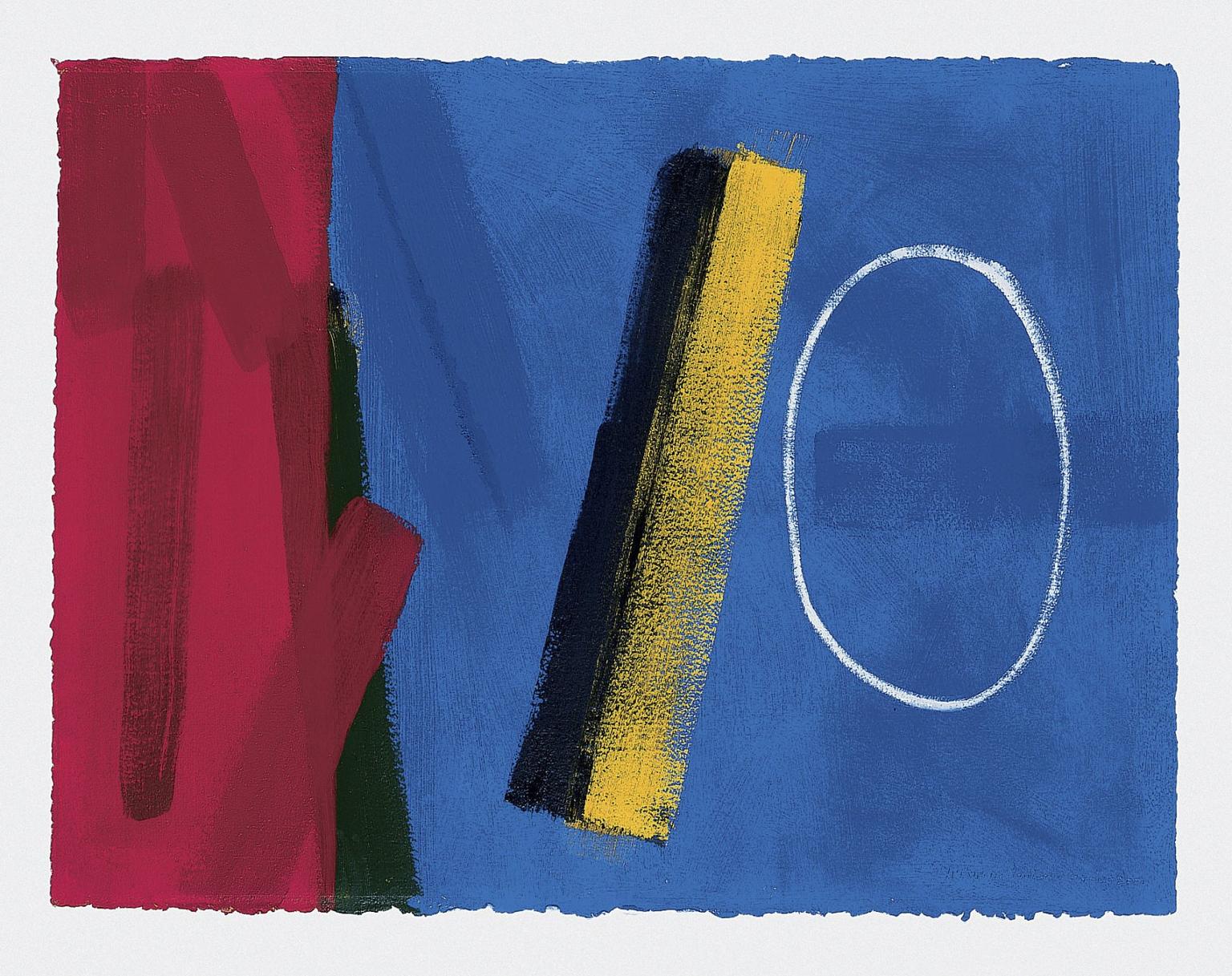 The work has a very simple but dynamic composition. The artist has described her work as a 'celebration of life, joy, the importance of colour, form, space and texture. Brushstrokes that can be happy, risky, thin, fat, fluid and textured.'