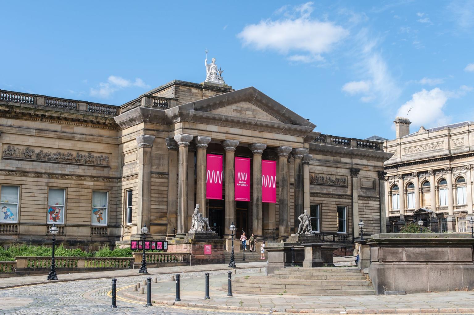 The entrance to the Walker Art Gallery with ornate stone columns