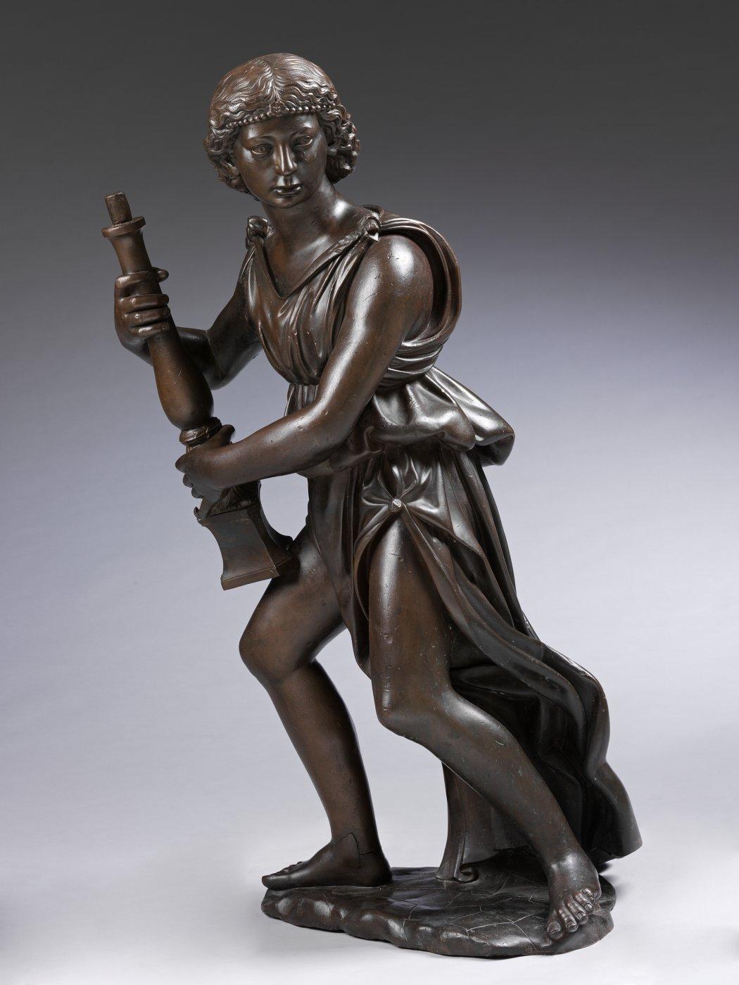 In 1524 Cardinal Thomas Wolsey, chief advisor to King Henry VIII, commissioned the Florentine sculptor Benedetto da Rovezzano to create four bronze angels for his magnificent Renaissance tomb. Wolsey's fortunes were soon to suffer a rapid decline. He fell out of favour with Henry VIII after he failed to persuade Pope Clement VII to annul the king's marriage to Catherine of Aragon. When Wolsey died in 1530, his possessions were appropriated by Henry for his own use - angels and unfinished tomb included.Henry didn't live to see the tomb finished, though he outlived Wolsey by 17 years. Construction was halted despite Benedetto establishing a team of craftsmen in Westminster, and the plans of Henry's three children to complete the memorial posthumously went unrealised.After Henry's death, details of whether the angels remained with the tomb become scant. Elizabeth I moved much of the tomb to Windsor in 1565, where it stayed for over 80 years, with some parts sold off during the civil war to help finance the Royalist cause. Before Oliver Cromwell's parliament deposed and executed him, Charles I had expressed his wish to be buried in the tomb. He would eventually be interred at St George's Chapel, Windsor in the same cramped vault as Henry VIII - two former admirers of Benedetto's craftsmanship buried side by side, separated by almost three centuries.After the civil war, the only element of the tomb known to have survived was a black stone chest, finally put to use as the centrepiece of Horatio Nelson's tomb at St Paul's Cathedral. As for Wolsey's angels, their location - if they had survived at all - was unknown. In 1994, an unillustrated entry in a Sotheby's catalogue listed two bronze sculptures 'in Italian Renaissance style'. A Parisian art dealer bought the statues, and soon afterwards the Italian scholar Francesco Caglioti attributed the angels to Benedetto. In 2008, the second pair was discovered at Harrowden Hall, a country house in Northamptonshire owned by the Wellingborough Golf Club. The Sotheby's angels, it emerged, had been stolen from Harrowden in 1988.