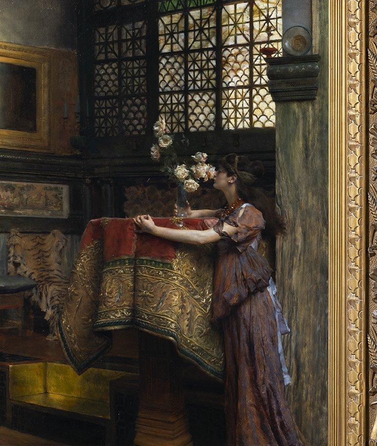 Lawrence Alma-Tadema (1836–1912), In My Studio (also known as In the Corner of My Studio), 1893, Oil on canvas.61.6 x 46.4cm. Signed and inscribed 'L. Alma Tadema/op. CCCXIX' (upper right). Courtesy Leighton House.