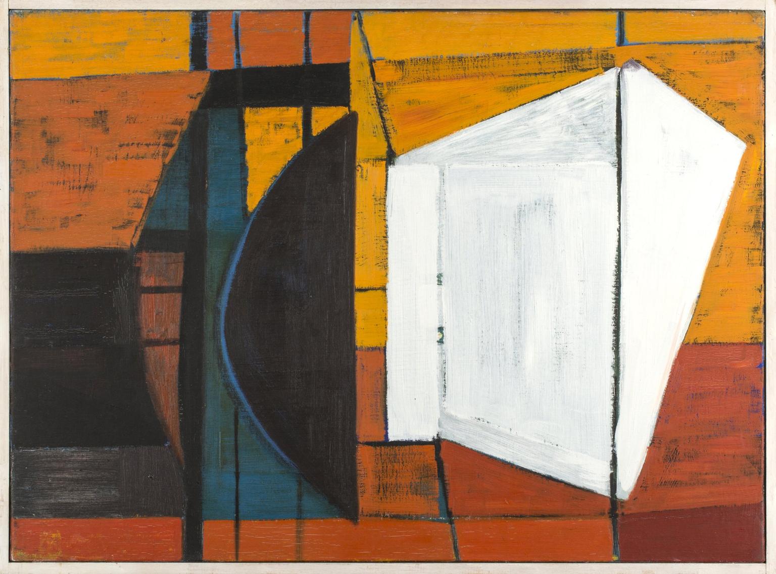 The 'Geoff and Scruffy' series was inspired by the artist's friendship with Geoffrey Tribe and his dog Scruffy. The compositions recall the landscape around Porthmeor beach in St Ives and form a basic device of abstract shapes linked by narrow bands. This gift is an important addition to the gallery's strong collection of work by the St Ives school.