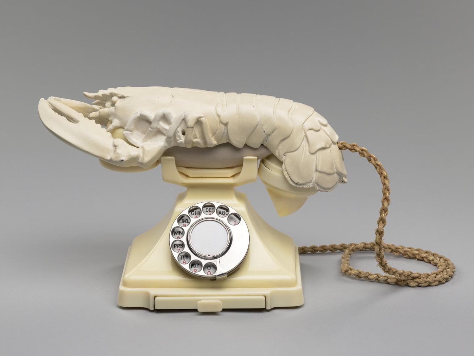 This Lobster Telephone is one of 11 such phones designed by the Spanish
Surrealist artist Salvador Dali for the British collector Edward James.
Dali's idea for the Lobster Telephone can be traced back to a drawing he made in New York in 1935 called Man Finds a Lobster Instead of a Phone. The drawing was done for a newspaper and shows a man reaching for the phone and realising it is a lobster instead. White painted plaster lobster, metal and Bakelite found object (white telephone) assemblage.
The image credit line is:Salvador Dali and Edward James, Lobster Telephone, 1938, National Galleries of Scotland. Purchased by the Henry and Sula Walton Fund, with assistance from the Art Fund, 2018. © Fundació Gala-Salvador Dalí, DACS / Edward James Foundation. Photography is courtesy of National Galleries of Scotland. These four finely made torcs are thought to be the earliest Iron Age gold items ever found in Britain. Two metal detectorists discovered the hoard of three necklaces and a bracelet in a field in Leekfrith, Staffordshire, in 2016. The items were buried close to the surface and about one metre apart. The torcs were examined by Julia Farley, curator of British and European Iron Age collections at the British Museum, who described them as ‘a unique find of international importance’. ANNUAL REPORT 2019