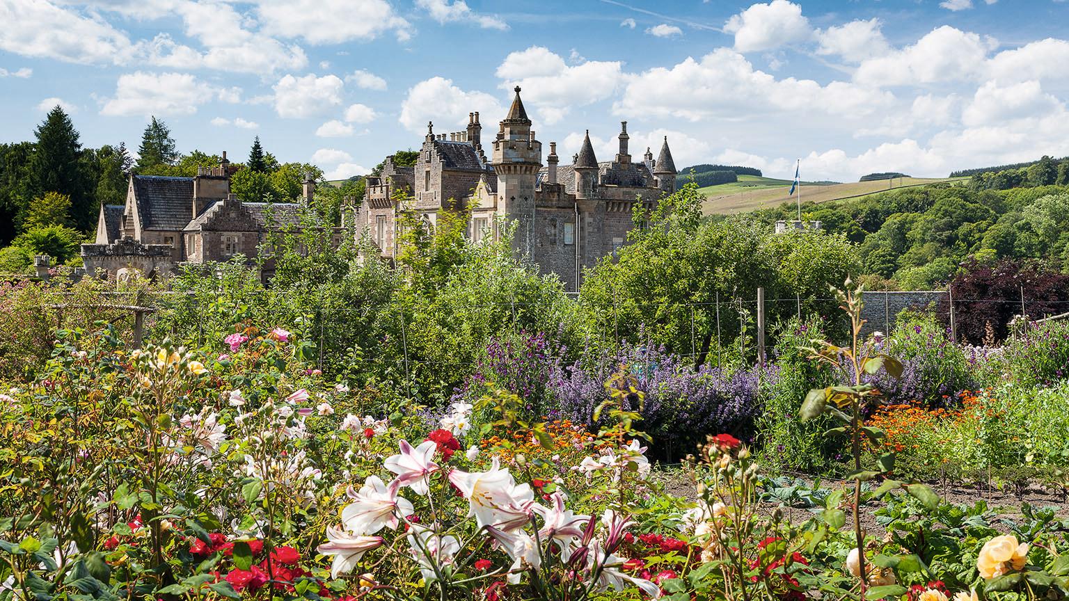 Abbotsford, the home of Sir Walter Scott, seen from across its kitchen garden