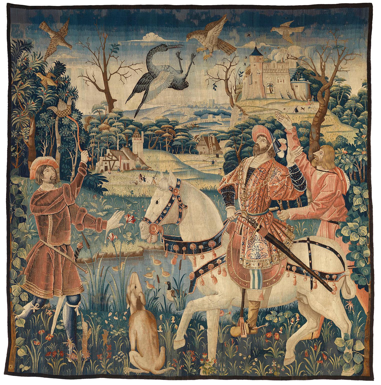 Fight Between a Falcon and a Heron, c1525, tapestry