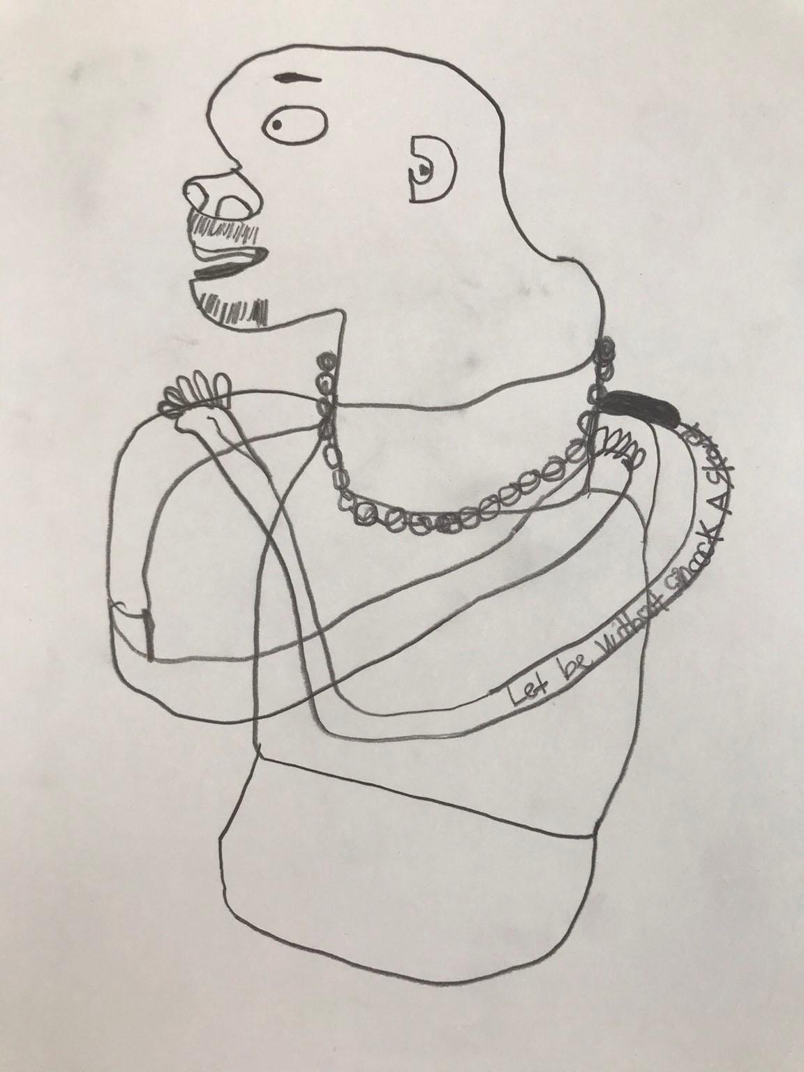 Portrait of Ian Wright by pupil at Woodfield School, Brent.